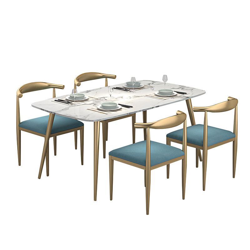 Sintered Stone Scandinavian Dining Room Set with Rectangle Table and Metal Base Dining Set