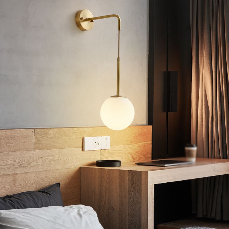Modernism Globe Shaded Wall Light Golden Metal Lighting for Foyer