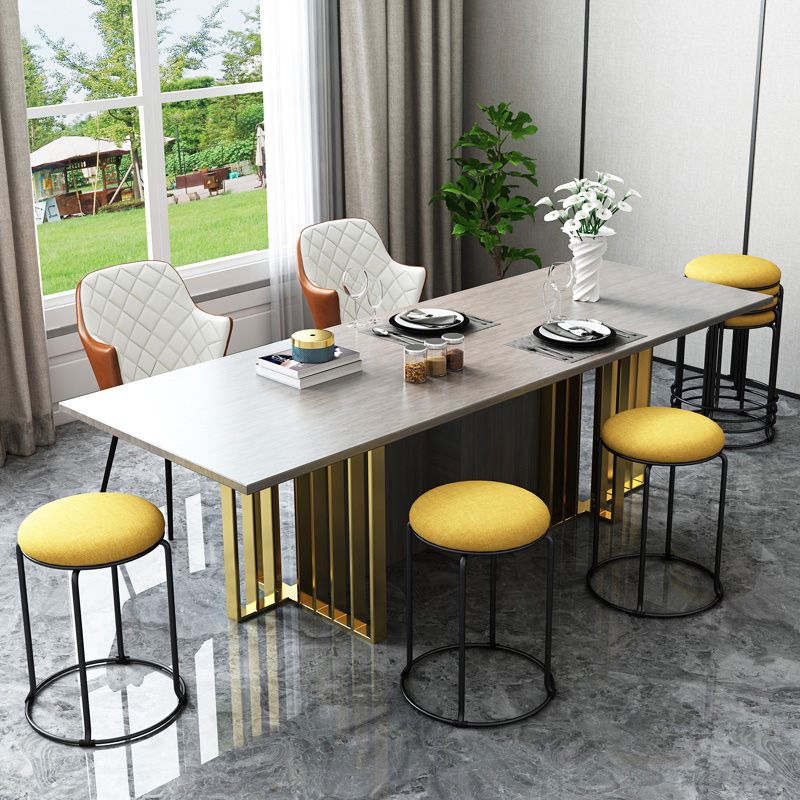 Linen Blend Ottoman Metal Frame Round Upholstered Contemporary Solid Pouf