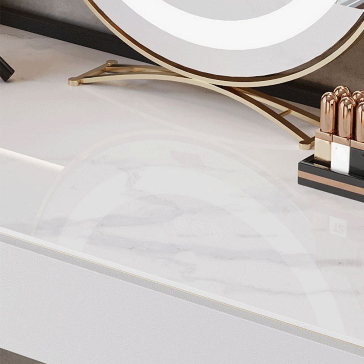 2-piece Vanity Table Set with Padded Stool Stone Top Make-up Vanity