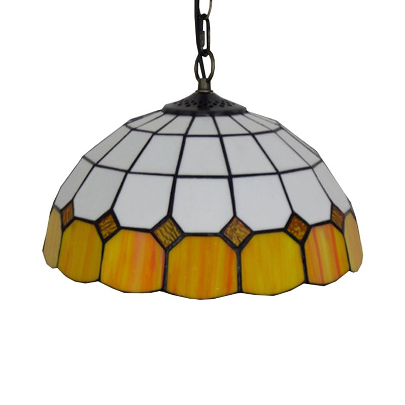 Tiffany-Style Bowl Pendant Light Fixture Single Head Stained Art Glass Down Lighting in Yellow for Living Room