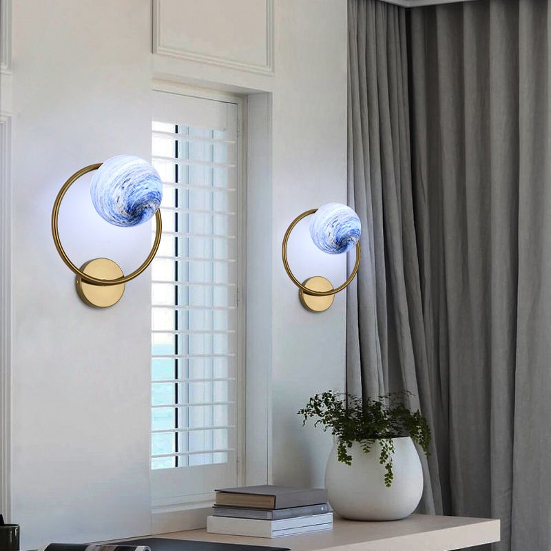 Modernist Wall Sconce Round Wall Light Fixture with Glass for Bedroom