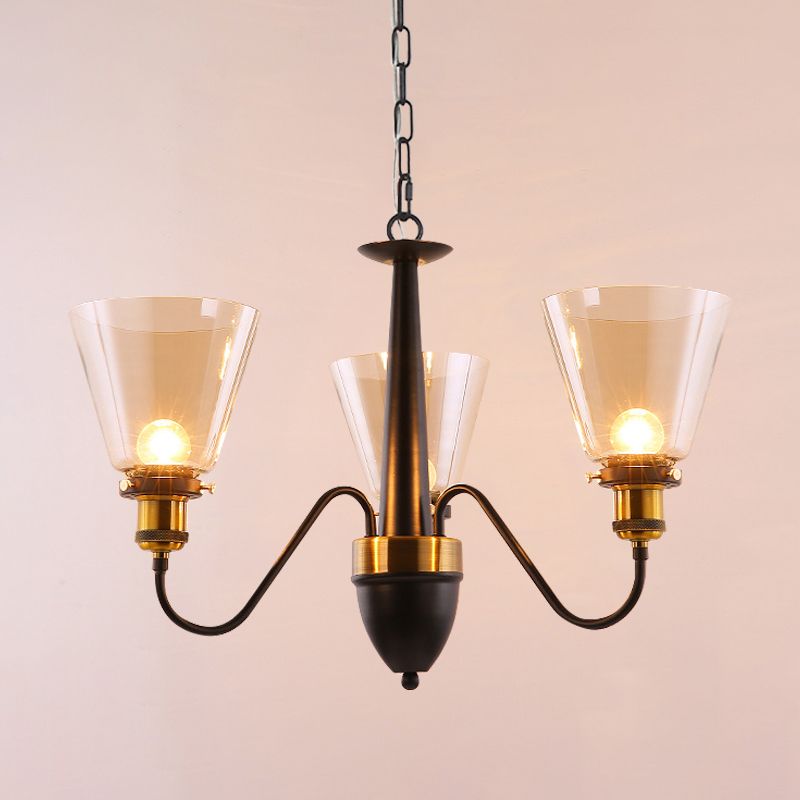 3/5 bollen kegel omhoog kroonluchter lamp armatuur vintage zwart en goud helder glazen slinger licht licht