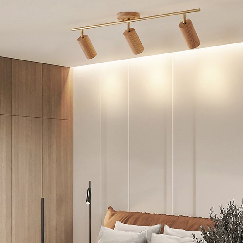 Modernism Ceiling Track Light Wood and Iron Multi - Head Ceiling Semi Flush