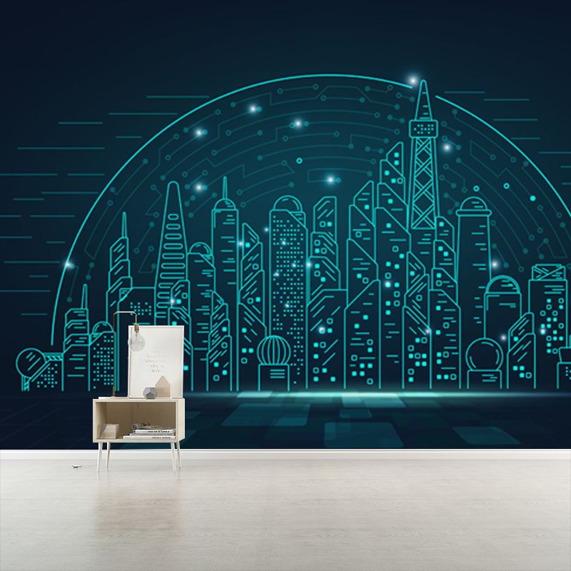 3D Illusion Metropolis Mural Contemporary Moistureproof Playroom Wall Decor, Custom Size Available