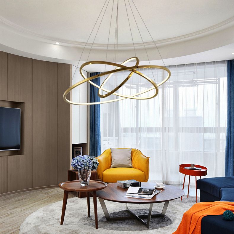 Multi-Layer Living Room Pendant Chandelier Metal LED Modern Hanging Light Kit in Gold