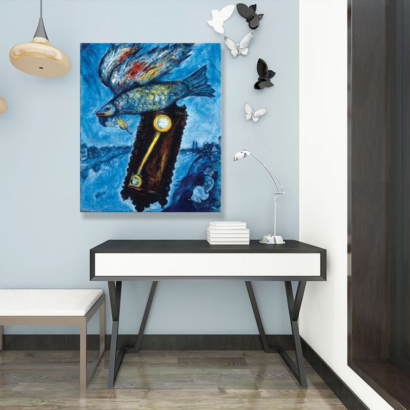 Fish in the River Painting Cartoon Textured Living Room Wall Art Decor, Multiple Sizes