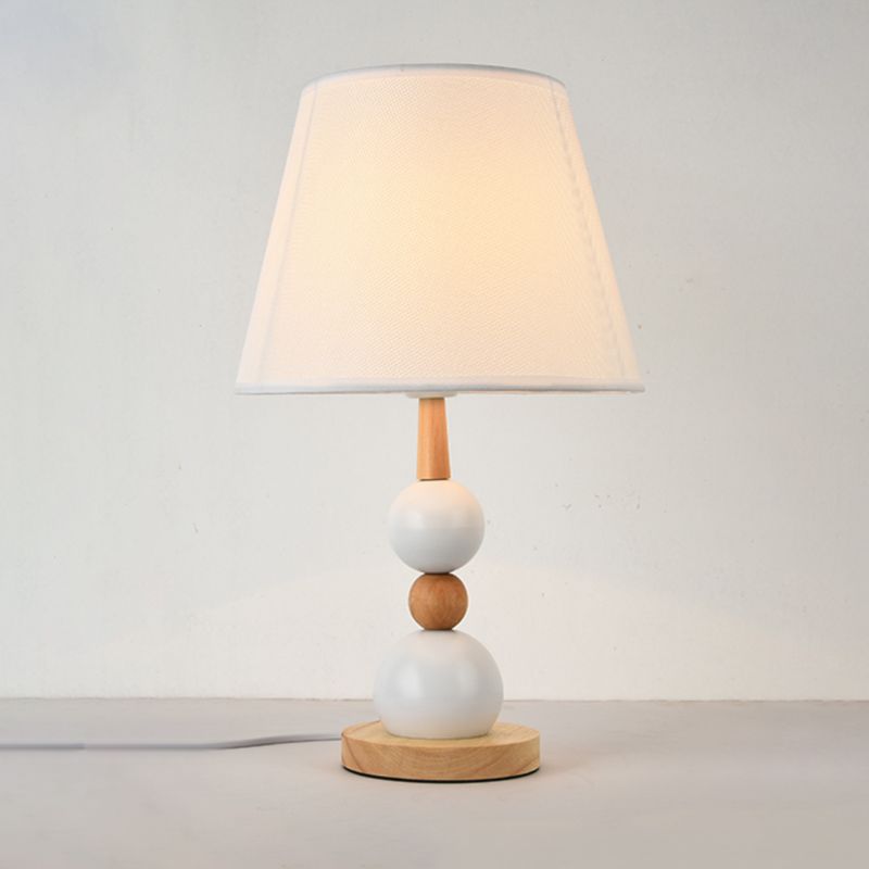 White/Black Barrel Nightstand Light Modernist 1 Head Fabric Night Table Lamp with Modo Wood Deco