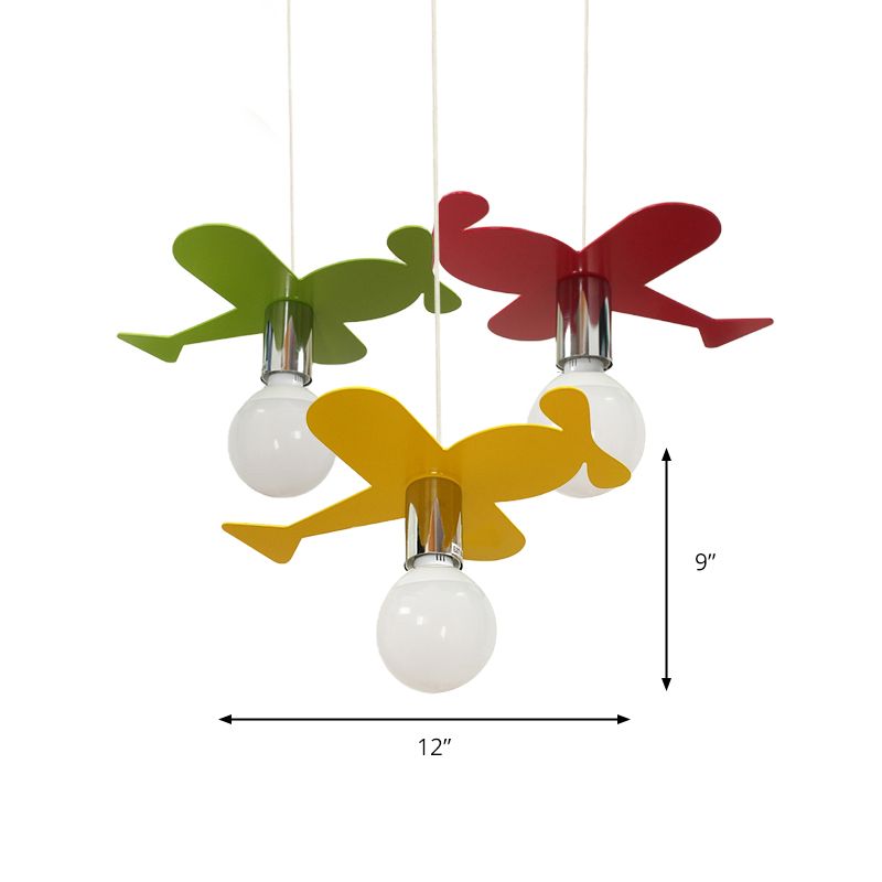Kids Bright Colored Pendant Light Airplane 1 Light Metal LED Ceiling Lamp for Foyer