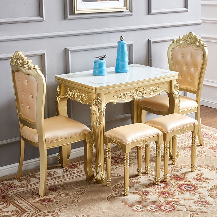 Glam Foldable Rectangle Dining Table Glass Tabletop with Wood Legs