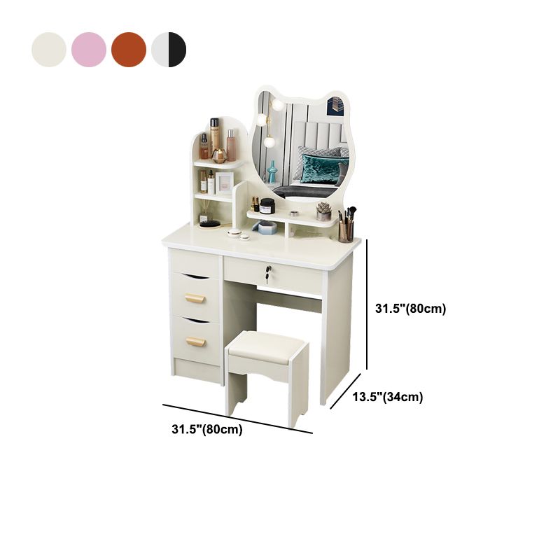 4 Drawers 31.5" Wide Vanity Set Nordic Wood Dressing Table with Stool and Mirror