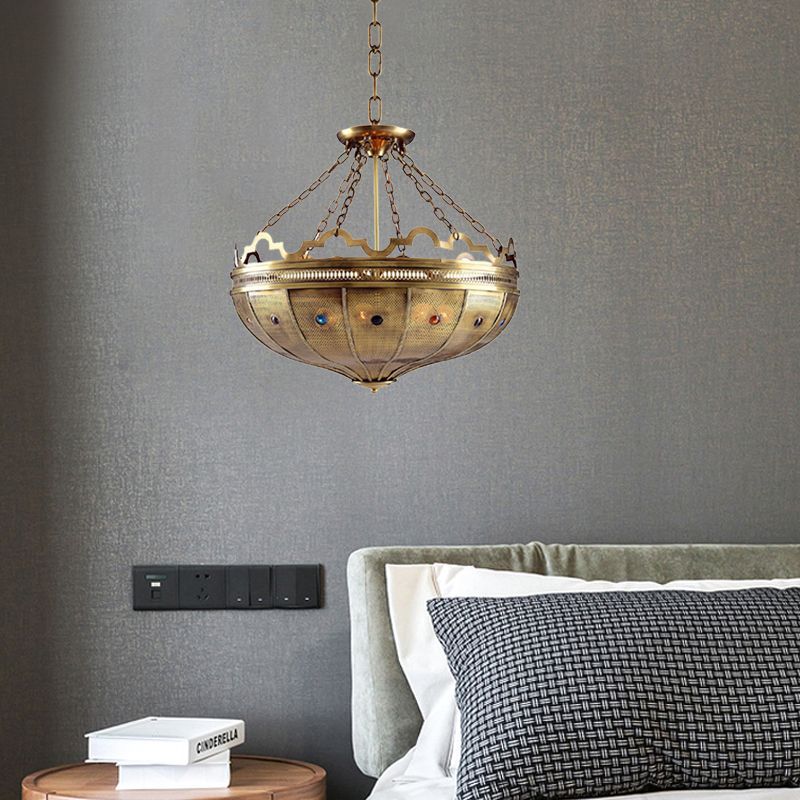 Ciotola lampadario illuminazione lampadario metallo arabo 6 lampadine in ottone a soffitto appeso con arredamento per perline