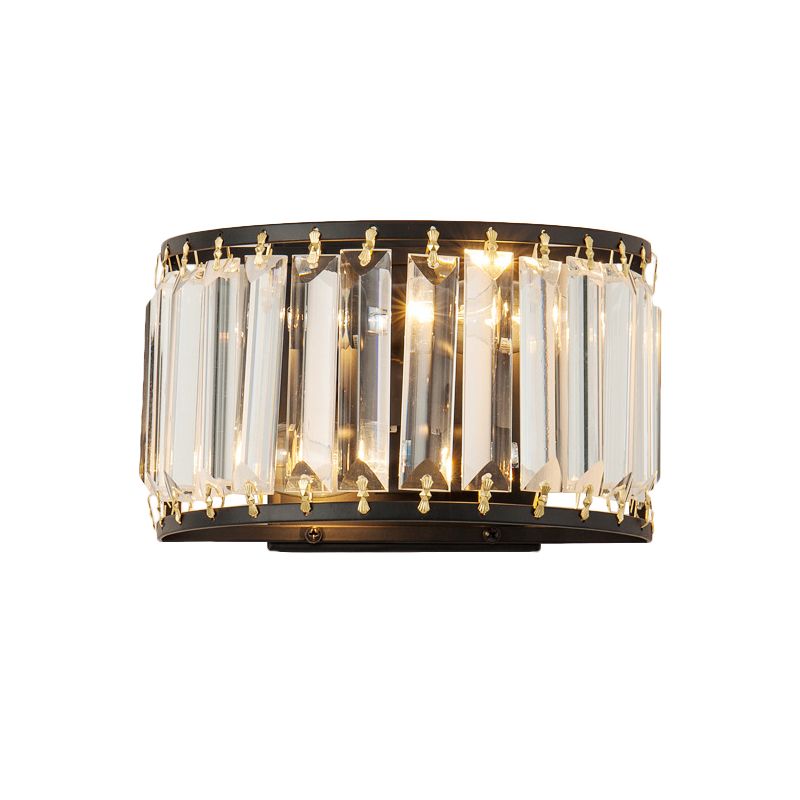 Demilune Crystal Wall Light Sconce Post-Modern 2 Bulbs Living Room Wall Mount Lamp in Black/Gold