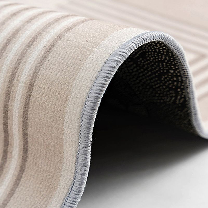 Beige Simple Carpet Polyester Line Area Carpet Stain Resistant Carpet for Living Room