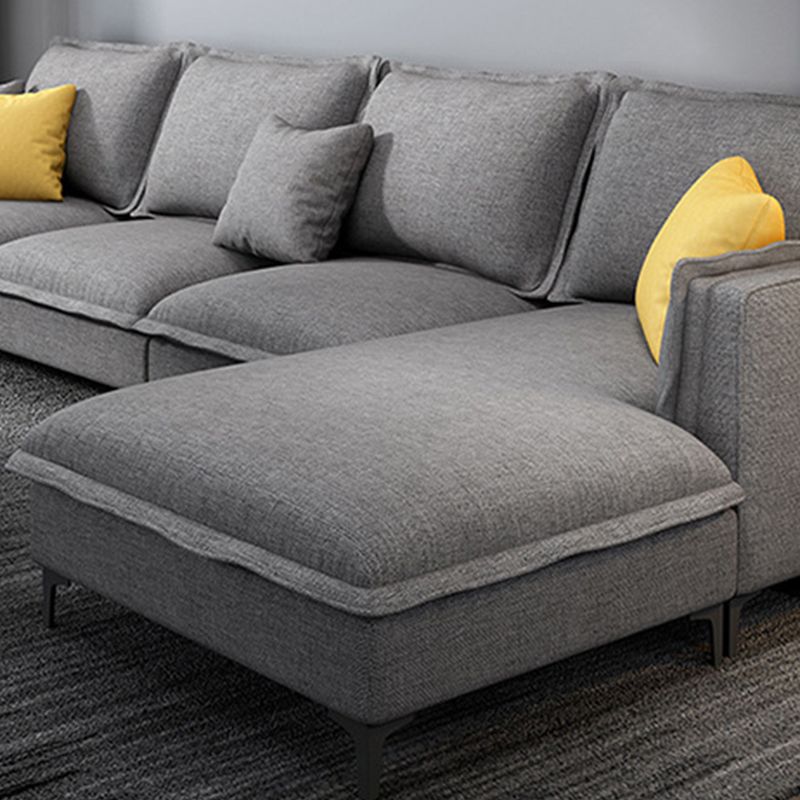 Linen Modern Square Arm Sectional 4-seater Sectional with 4 Pillows