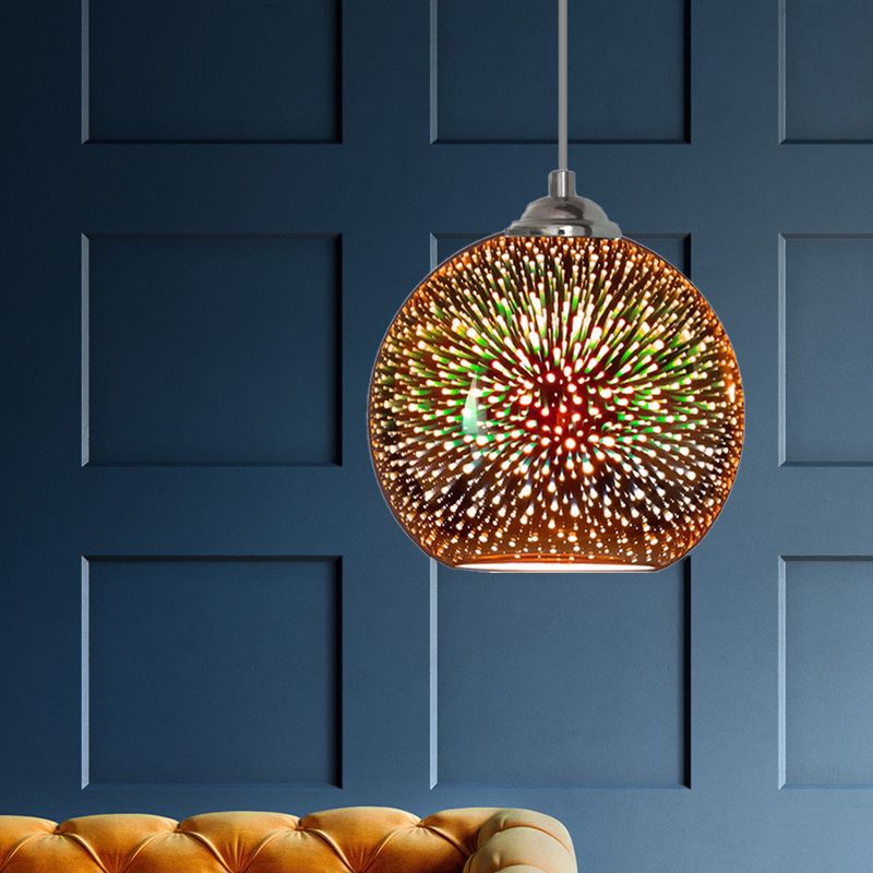 Globe Hanging Light Fixture Modern Gold/Copper 3D Glass 1 Head 8"/10" Wide Dining Room Pendant Lamp
