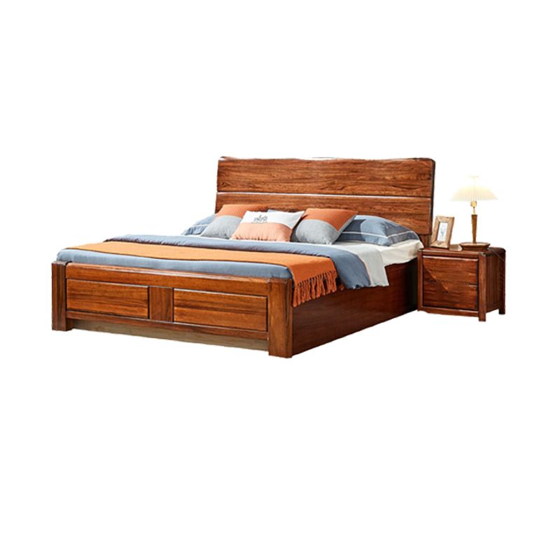Traditional Solid Wood Standard Bed Solid Color Bed with Headboard