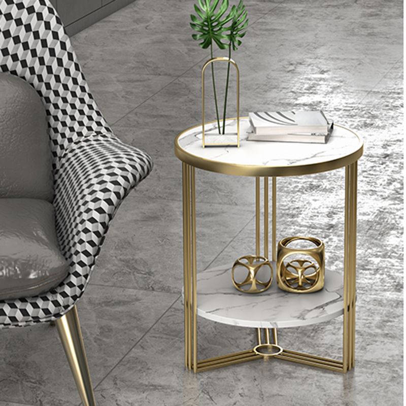 Cross Table Base Design Gold Metal Base Marble/SLATE Top Round Side Table