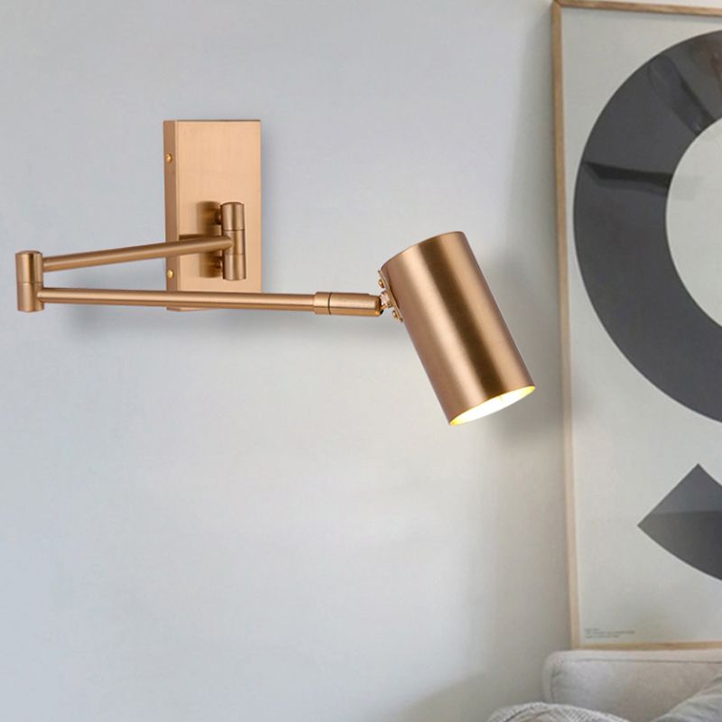 1 Head Bedroom Sconce Light Modernist Gold LED Wall Mounted Lighting with Pipe Metal Shade