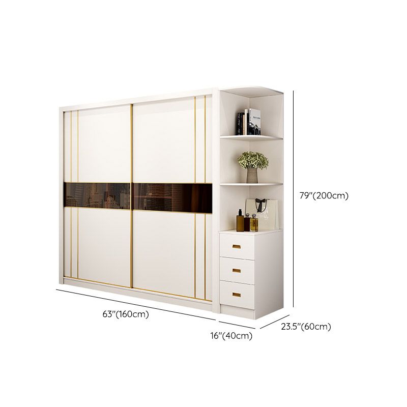 White Wardrobe Closet Engineered Wood Wardrobe Armoire with Garment Rod