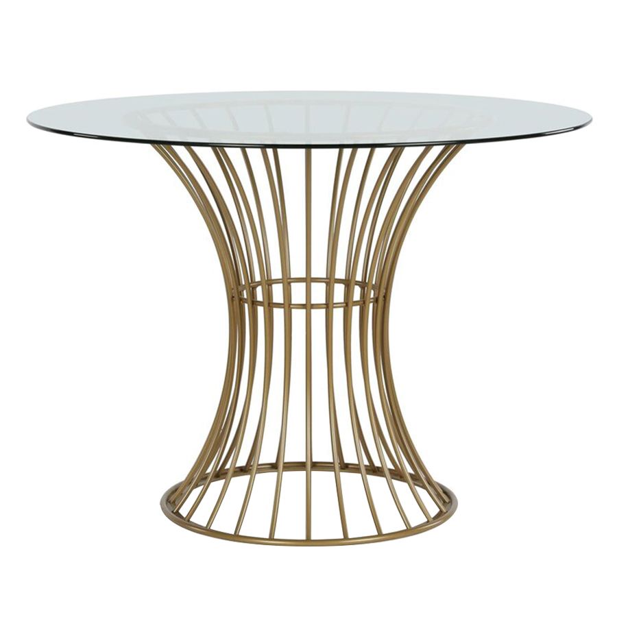 Table à manger en verre trempé de style moderne Table ronde de base de piédestal simple