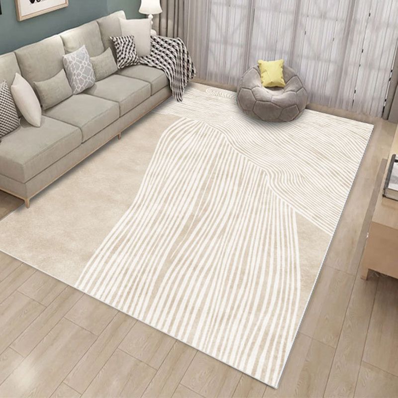 Abstract Style Stain Resistant Rug Beige Loom Rug for Bedroom
