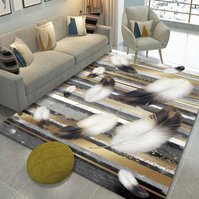 Luxury Carpet Polyester Feather Printed Rug Non-Slip Backing Indoor Rug for Home Decoration