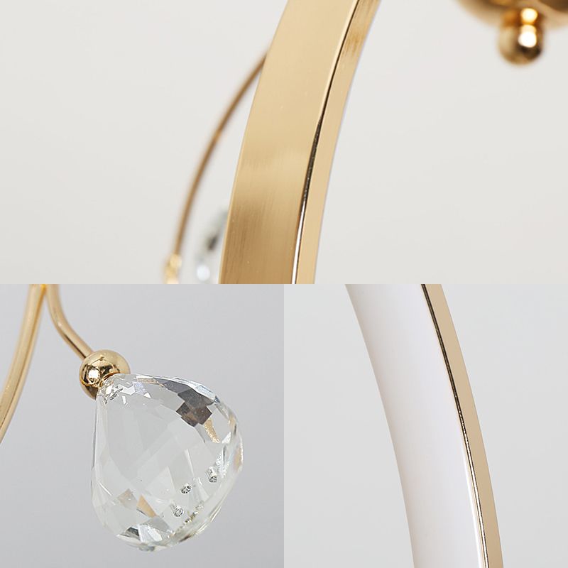 Gold Hoop Suspension Pendant Modern 1-Light Acrylic LED Chandelier Light with Crystal Accents