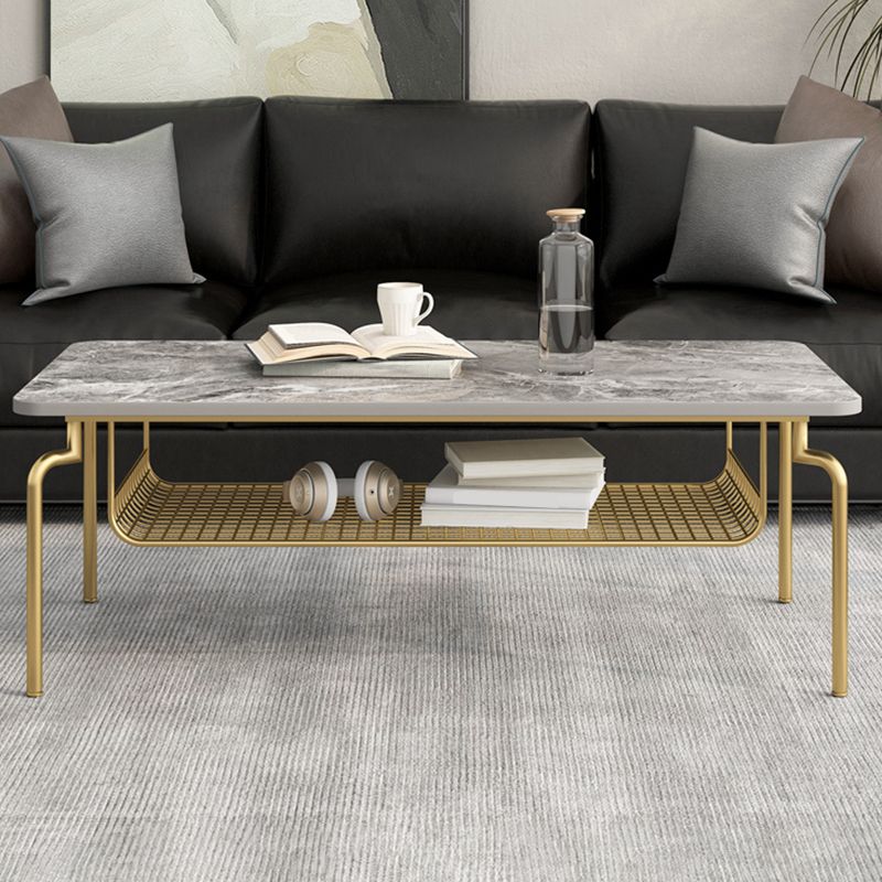 Glam Coffee Table with Slate Rectangle Top and 4 Legs Bunching Tables