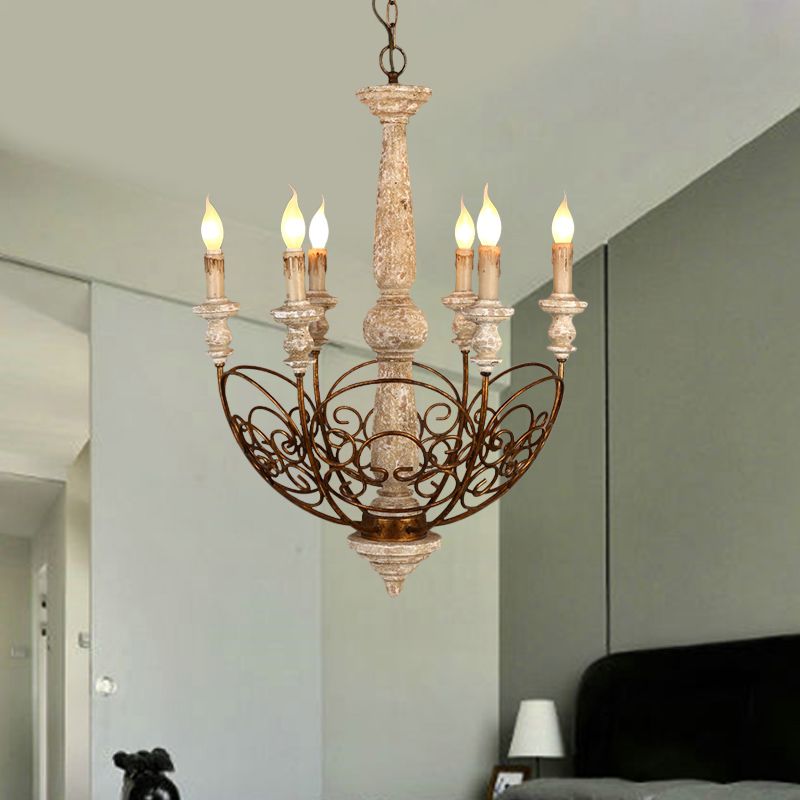 Brass 6 lumières lustre éclairage rustique en bois candélabre pendentif pour le salon
