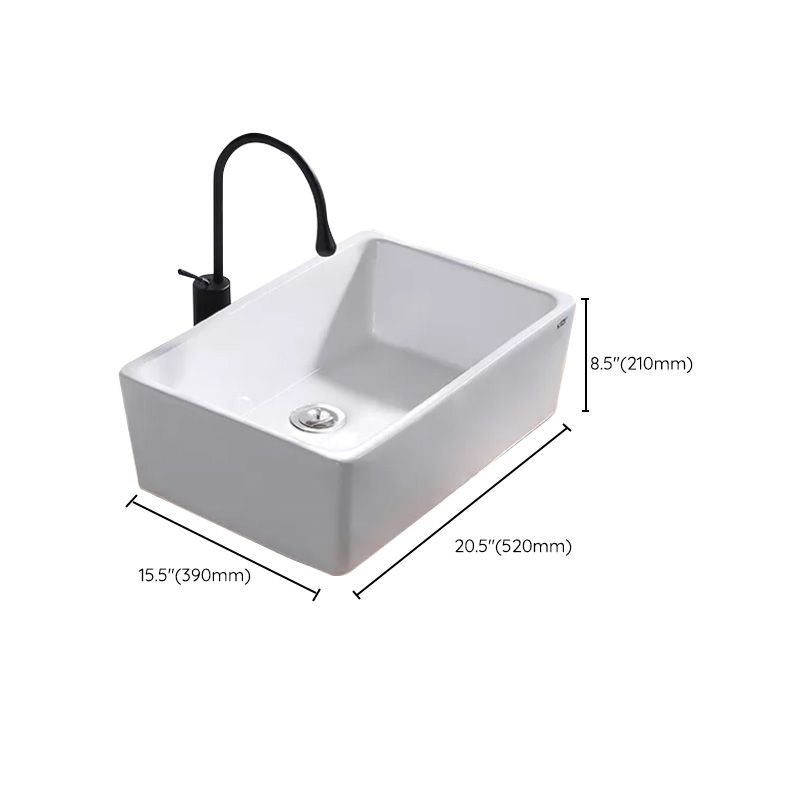 Contemporary Bathroom Sink Pop-Up Drain Porcelain Rectangular Vessel Lavatory Sink