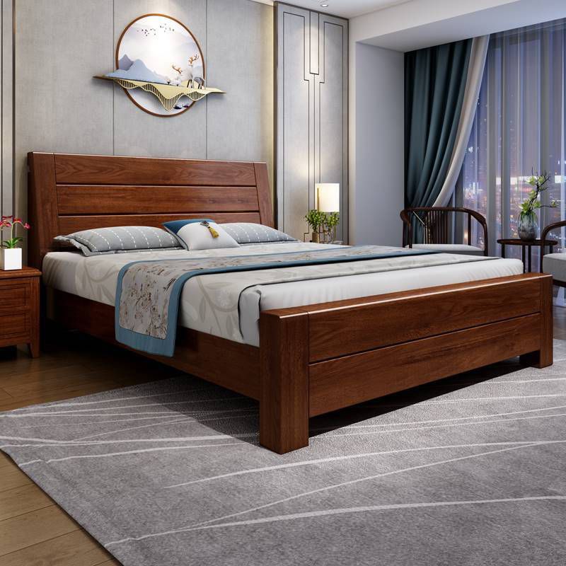 Mid-Century Modern Bed in Pine Wood with Sleigh Headboard Sleigh Bed