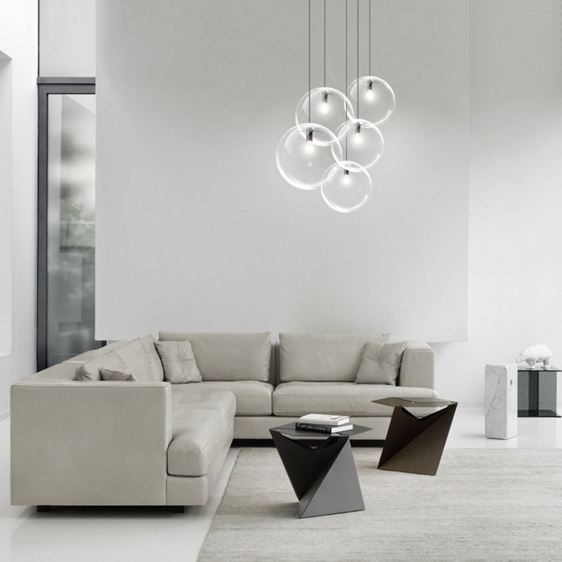 Transparent Glass Ball Suspension Light with Metallic Lamp Holder Modern Simplicity Single Light Hanging Pendant for Bedroom