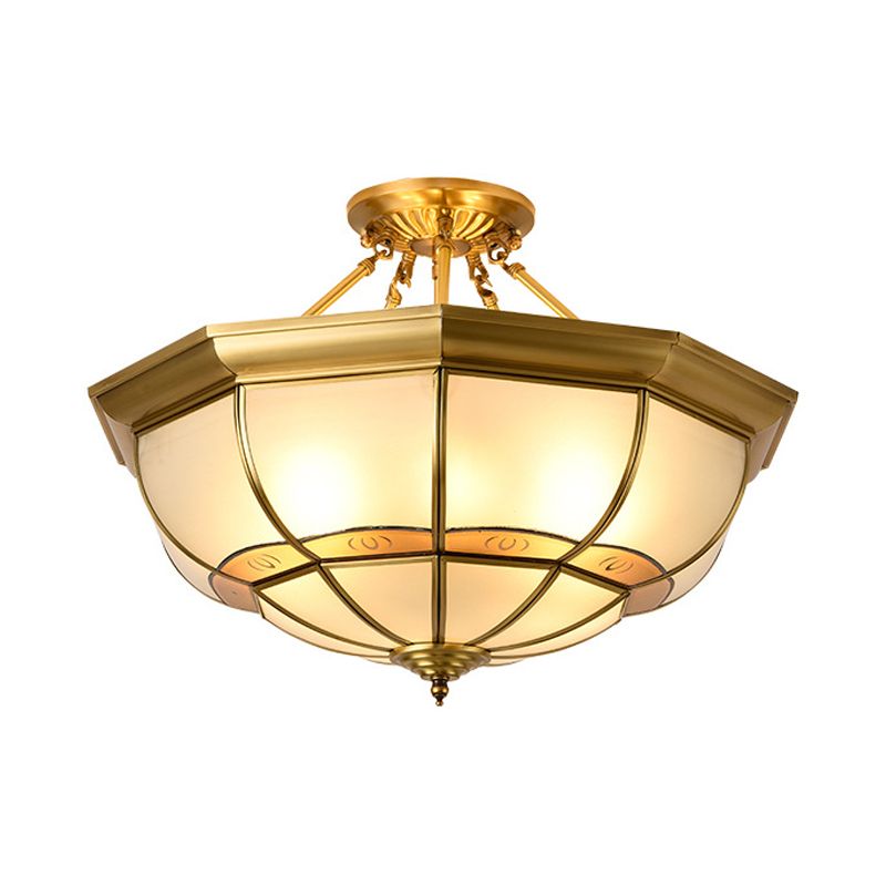 Brass 6-Light Ceiling Lighting Vintage Metal Dome Semi Flush Mount Light for Living Room