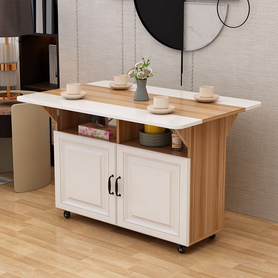 Solid Wood Mid-Century Rectangular Table Wood Top Table with Drop Leaf