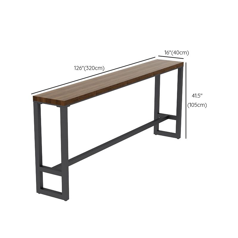 Industrial Rectangle Bar Dining Table Solid Wood Top and Iron Trestle Base Bar Table