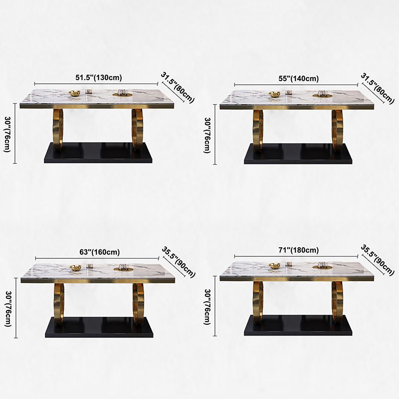 Mesa de comedor de mármol de lujo para mesa rectangular de restaurantes con pedestal de metal dorado
