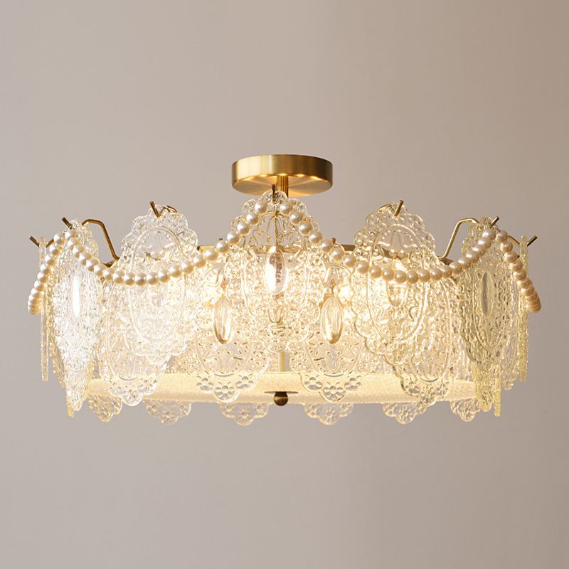 Modern Ceiling Lamp Vintage Flush Mount Light Fixture with Glass Shade for Bedroom