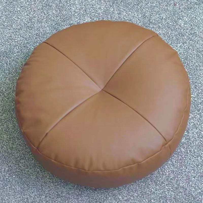 Modern Pouf Ottoman Leather Upholstered Solid Color Round Ottoman