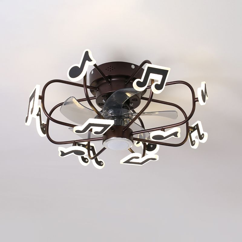 Kinderen 8 lampen 5 Blades Plafondventilator Lichte koffiemuziek Noot/Gray Loving Heart/White Star Semi Flush Mount Lighting met ijzeren kooi, 23,5 "breed