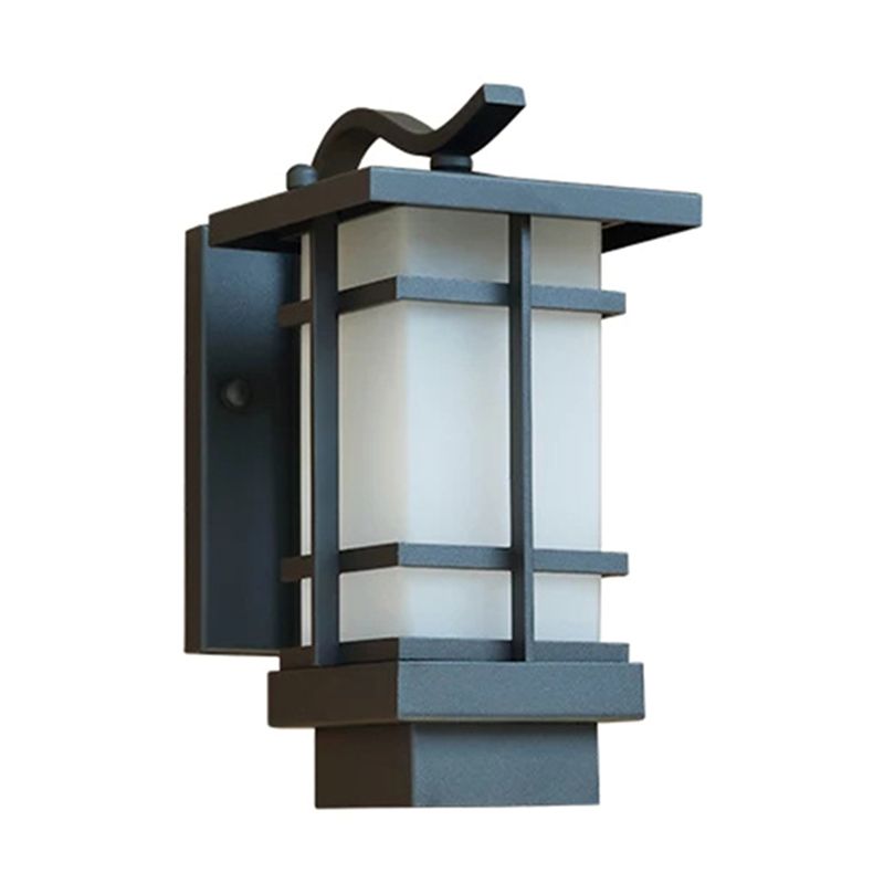 Black Retro Metallic Wall Sconce with Gooseneck Arm Rectangle Milk White Shade Waterproof Wall Lamp