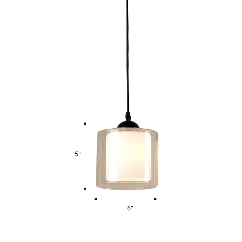 Cylinder White Glass Hanging Light Contemporary 1 Head Pendant Lighting Fixture for Dining Room