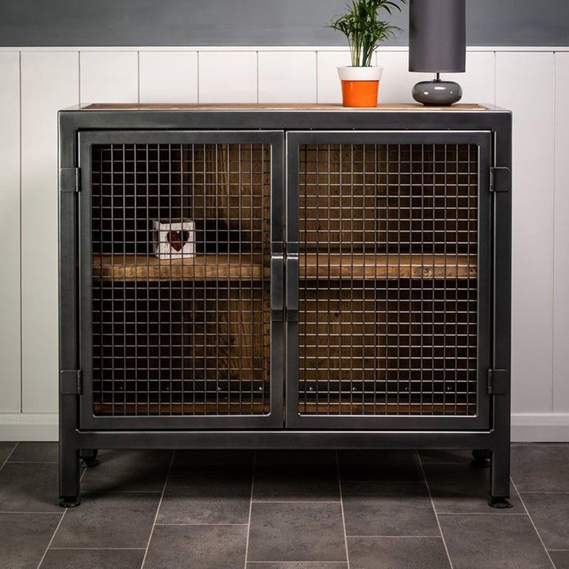 Industrial Accent Cabinet with Distressed Wood Top and Iron Legs