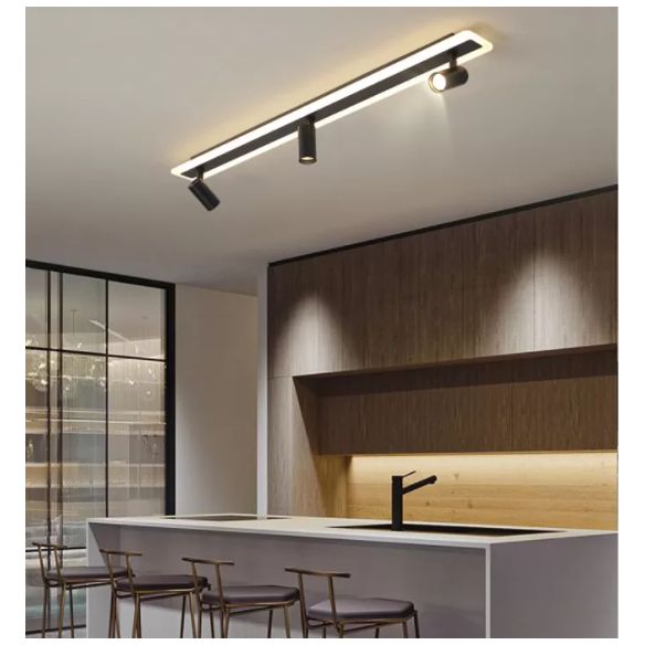 Tira de acrílico rectangular LED de montaje semi empotrado en luz de techo de metal de estilo conciso moderno para lugares comerciales