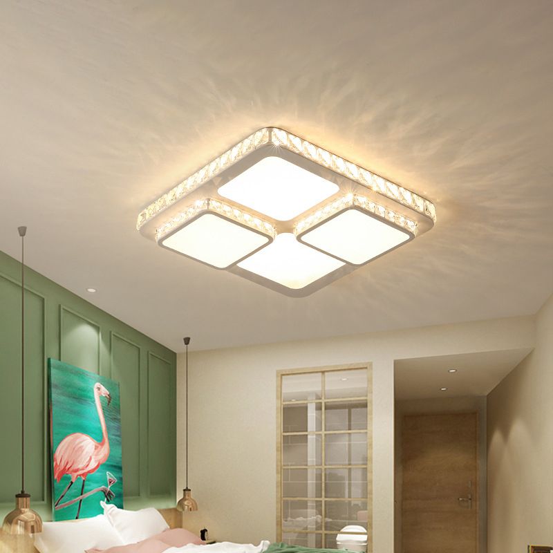 Lámpara de techo cuadrada de acrílico, lámpara LED modernista de montaje empotrado en color blanco con detalles de cristal facetado