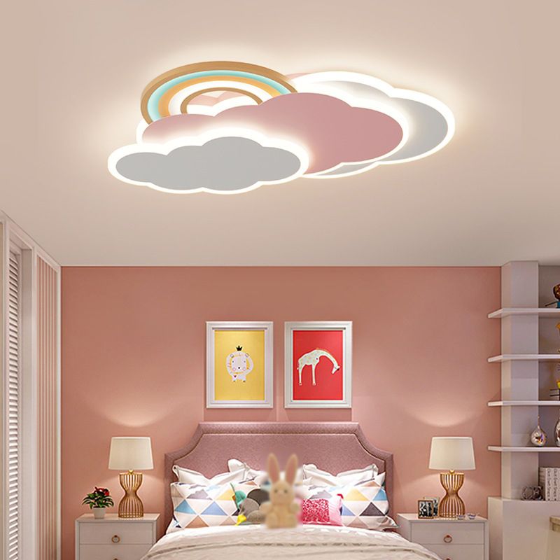 Cloud Shape Metal Flush Light Kid Style 4 Lights Flush Mount Ceiling Lights in White