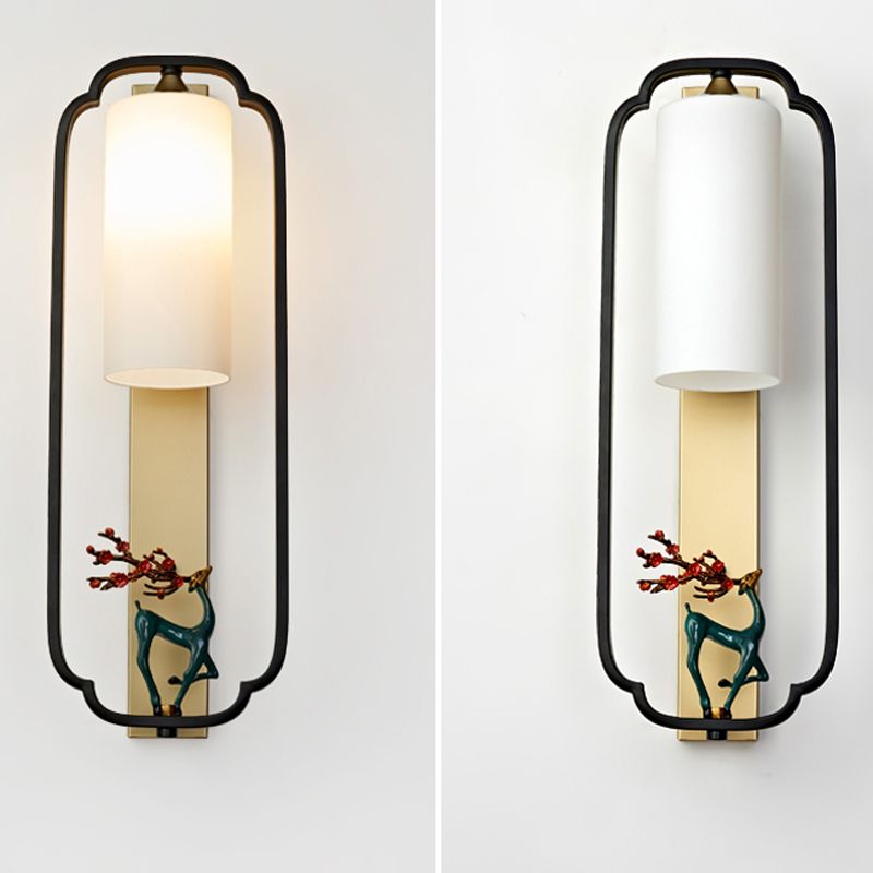 Metal Modern Wall Sconce Cylinder Shape Wall Light with Glass Shade for Bedroom
