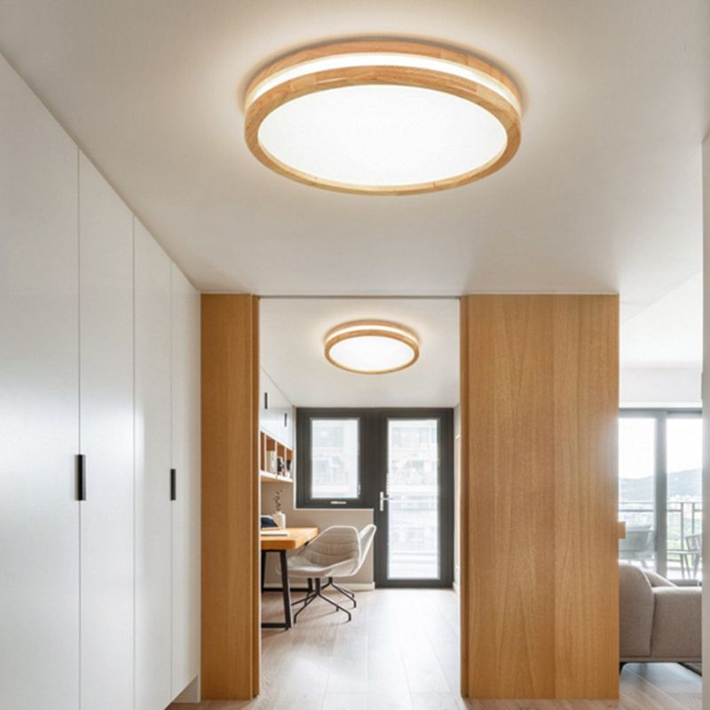 Kreisförmige Holz-Unterputzleuchte im modernen Stil mit 1 Licht, Deckenleuchte für Schlafzimmer