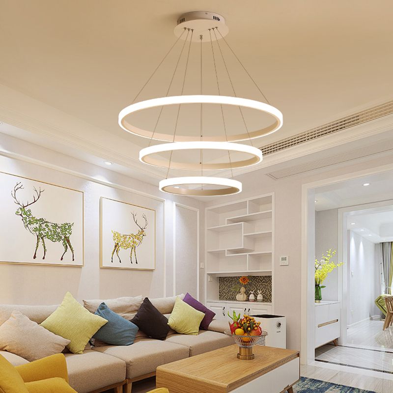 Loop Chandelier Pendant Simple Acrylic LED 1/2/3-Head Bedroom Hanging Ceiling Light in Warm/White/Natural Light
