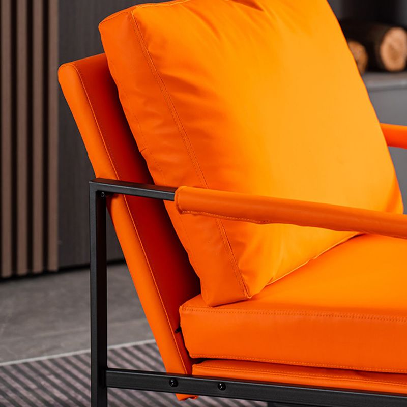 Metal Square Arms Chair Faux Leather Armchair for Living Room